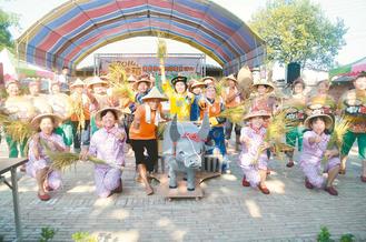 臺灣農(nóng)民跳收割舞大陸游客爭相合影(圖)