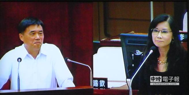 市議員秦慧珠(右)今天質(zhì)詢郝龍斌(左)是否爭取2016選舉 市議員秦慧珠(右)今天質(zhì)詢郝龍斌(左)是否爭取2016選舉